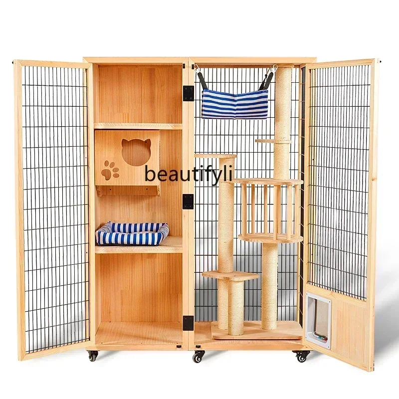 new Cat House Cat Villa Solid Wood   Cage Home Indoor   House Panoramic Glass   Room Small Apartment Cat Cabinet Cattery