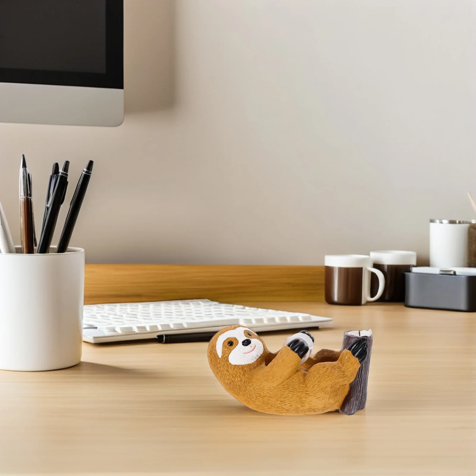 2Set سطح المكتب الشريط موزع الراتنج الكسل شكل لاصق حامل لمكتب المنزل استخدام لطيف الحيوان النمذجة الشريط القاطع المدمجة