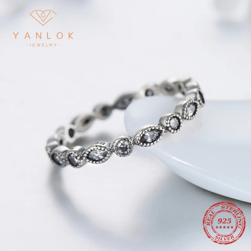 YANLOK Finger engagement rings Authentic 925 Sterling silver Rings for women CZ Sparkling Jewelry  Bague fashion Accessories