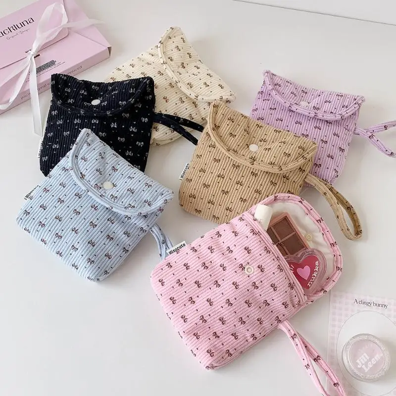 New New Corduroy Sanitary Pads Bag Portable Bowknot Cosmetic Lipstick Bag Multipurpose Storage Bag Headphone Case Travel