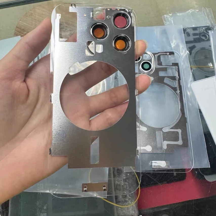 DIY Transparent Back Cover Glass for iPhone 14 15 16 Plus Pro Max with Camera Lens Magnet Coil Seal Tools All-in-One Replacement