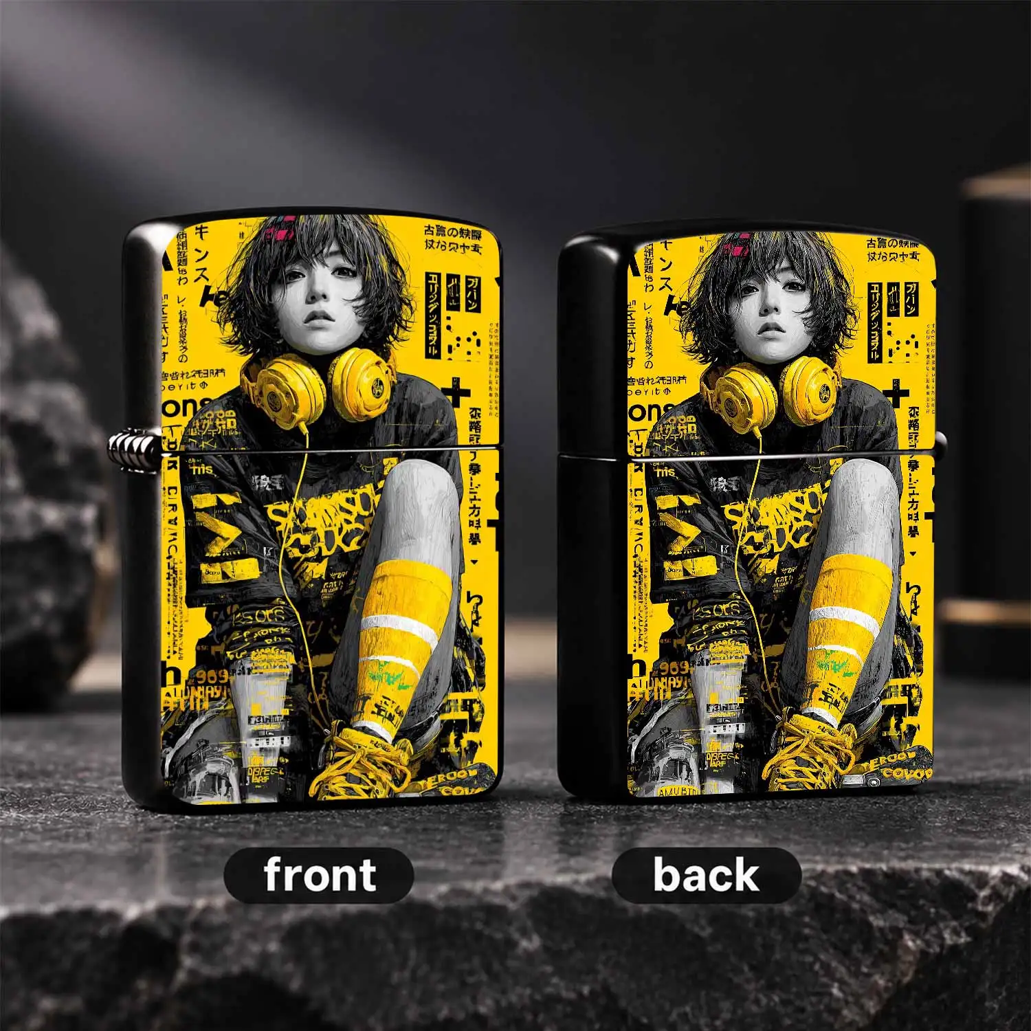 Creative Cyber Yellow-Tone Street Girl Lighter, Stylish Japanese Graffiti Style Portable Decor, Cool Aesthetic Versatile Daily Use Accessory, Unique Exquisite Practical Gift For Various Scenes, Trendy Eye-Catching Personalized Must-Have For