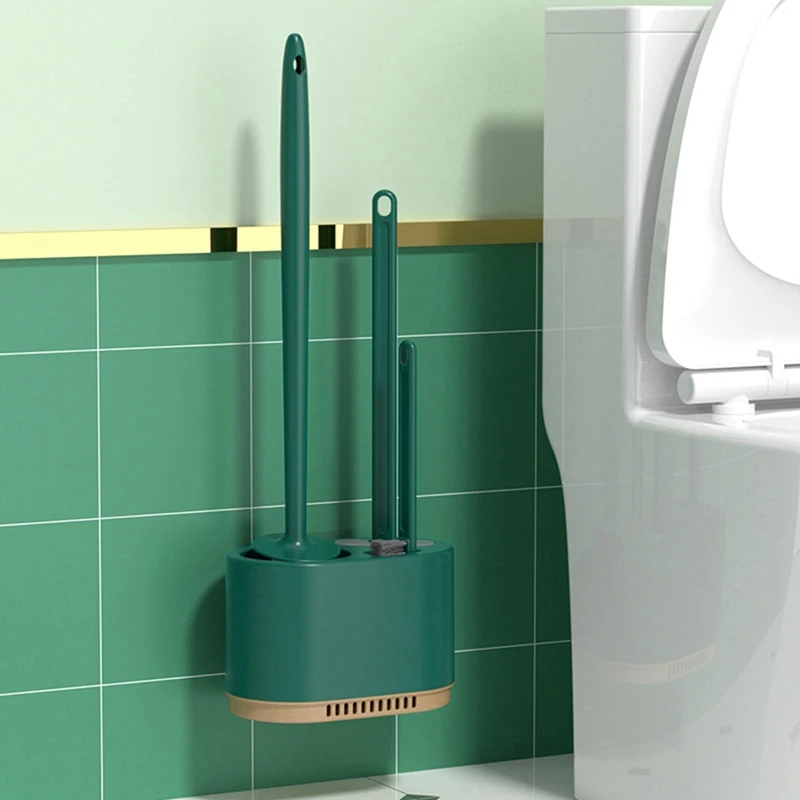 ABAE-Green 4-In-1 ชุดแปรงห้องน้ําซิลิโคน, แปรงห้องน้ําซิลิโคนไม่มีมุมตายทําความสะอาดสิ่งประดิษฐ์ชุดล้างห้องน้ํา