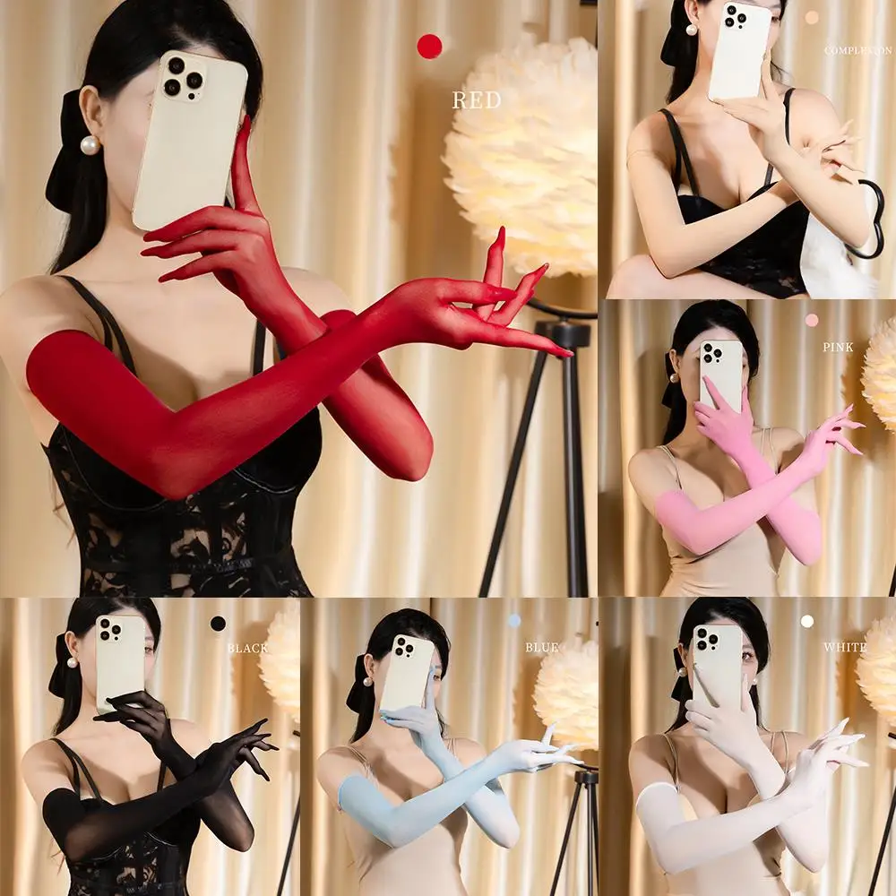 

Mittens Wedding Dress Gloves Seamless Gloves Sunscreen Sleeves Sexy Five Finger Gloves Long Gloves Velvet Sheer Arm Cover