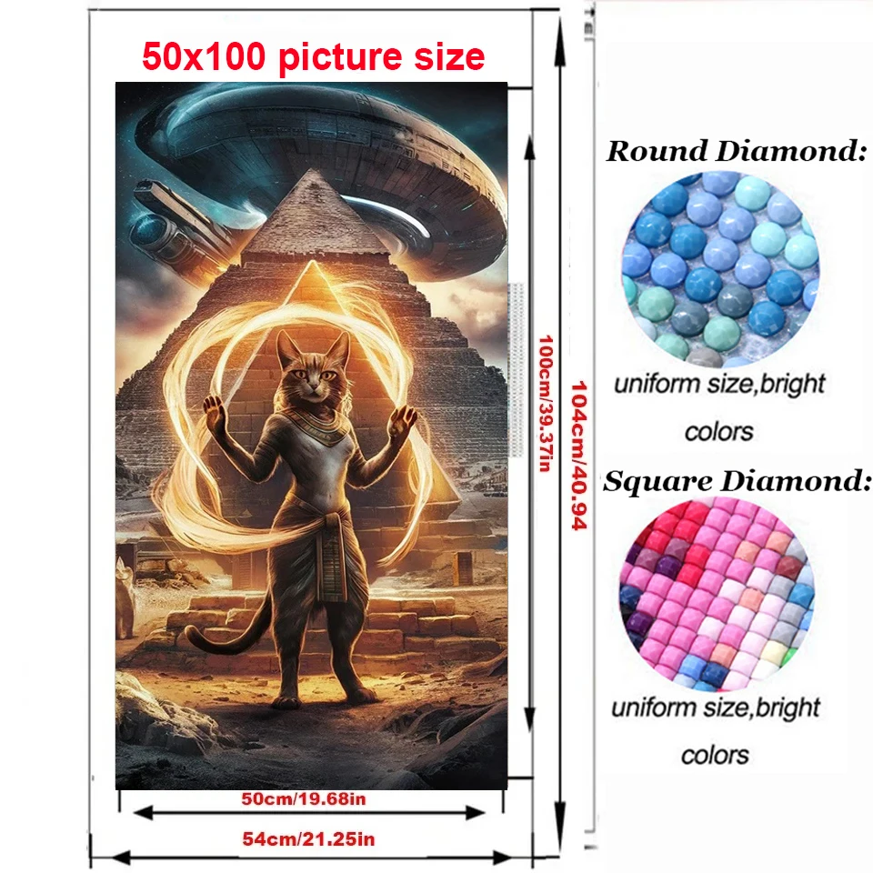 Egyptian Cat Pyramid Large 5D Diamond Painting Full Square Round Diamond Mosaic Diy Jewelry Cross Stitch Rhinestones Pictures