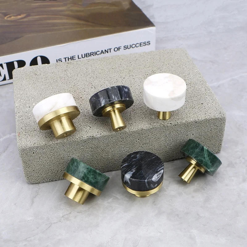 2Pcs Brass Marble Handle, European Round Furniture Wine Cabinet Bookshelf Drawer Door Handles, Glossy Knobs