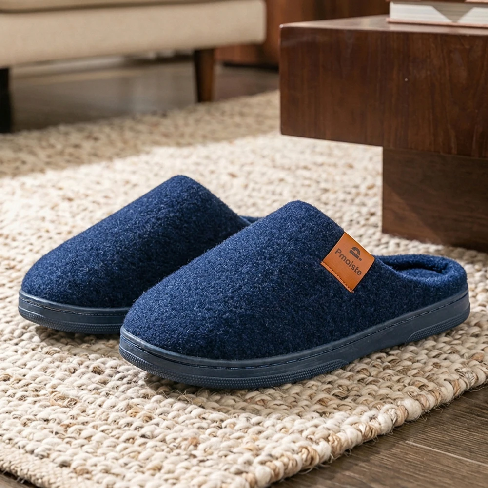Winter-Herren-Filzpantoffeln mit TPR-Sohlen, Rutschfest, Memory-Schaum-Polsterung, Weich, Warm, Hochwertige Wohnzimmerschuhe – Detail 4