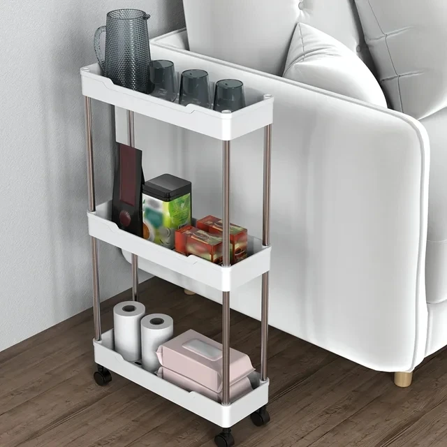 3/4 Tier Mobile Storage Shelf Interspace Gap Shelf Kitchen Storage Shelf Bathroom Storage Rack Fridge Side Seam Finishing Rack