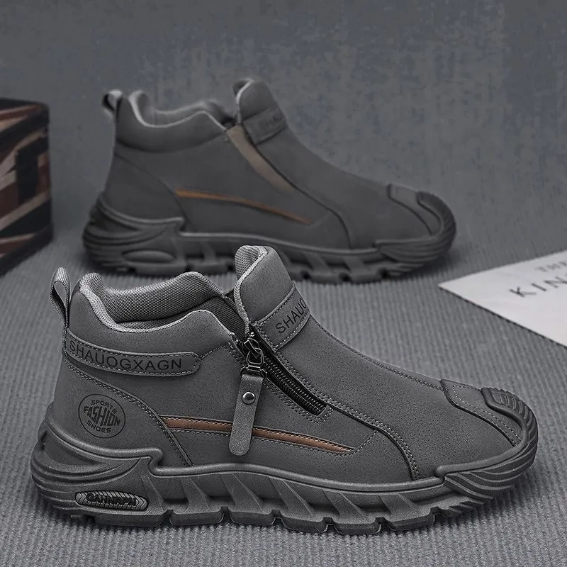 Mens Casual Labor Shoes Fashion Zipper Versatile Men Outdoor Climbing Shoes Non Slip Wear-resistant Sneakers Zapatos Para Hombre