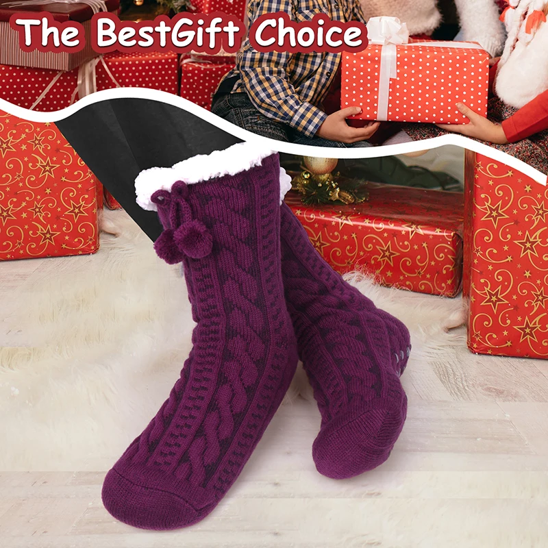 1 Pair Women Slipper Fuzzy Socks Fluffy Cozy Cabin Warm Winter Soft Thick Comfy Fleece Non Slip Home Socks Christmas Gifts