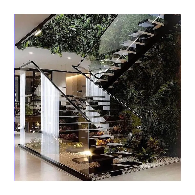 Scale in legno personalizzate Scale mono stringer Scala con ringhiera in vetro utilizzata per la casa della villa