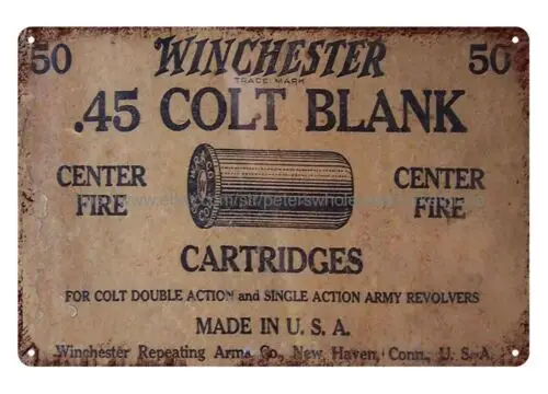 Winchester Repeating Arms Long Colt .45 Blanks ammunition metal tin sign