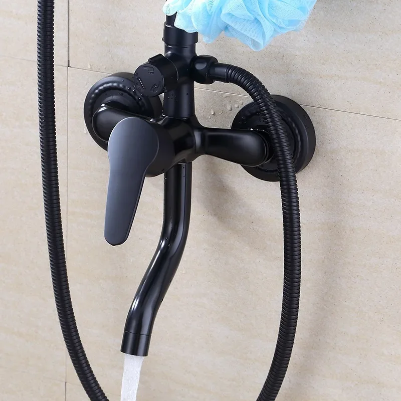 Black Bathroom Shower Home Set Copper Faucet Wall Mounted Bath Head