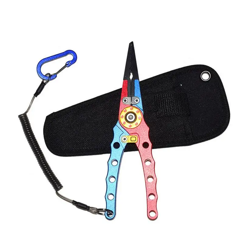 Solid Fishing Split Rings Pliers Aluminum Alloy Fish Control Pliers With Lanyard Saltwater Fishing Pliers Fishing Rope Cutter