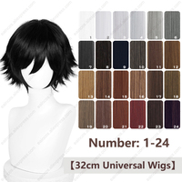Universal 32cm Short Cosplay Wig White Silver Black Blonde Red Fluffy Heat Resistant Synthetic Hair for Hallween 1-24