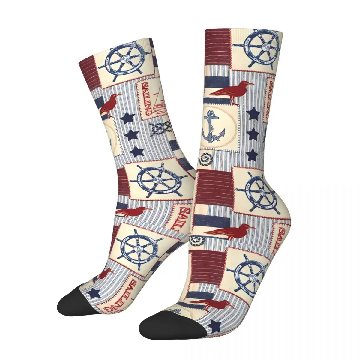 Funny Crazy Sock for Men Quilting Fabrics Patterns Harajuku Nautical Art Breathable Pattern Printed Crew Sock Casual Gift