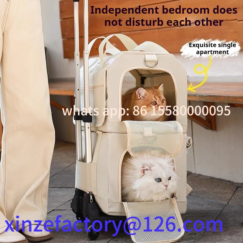 

Customizable Double Layer Cat Carrier Backpack Foldable Pet Trolley Case Breathable Large Capacity