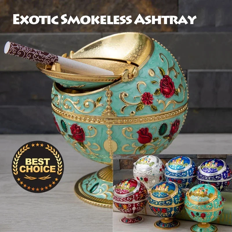 

Exotic Antique Sphere Ash Tray Instant Smokeless Ashtray with Lid Cap Cigarette Cigar Portable Accesoires Windproof Smoke Free