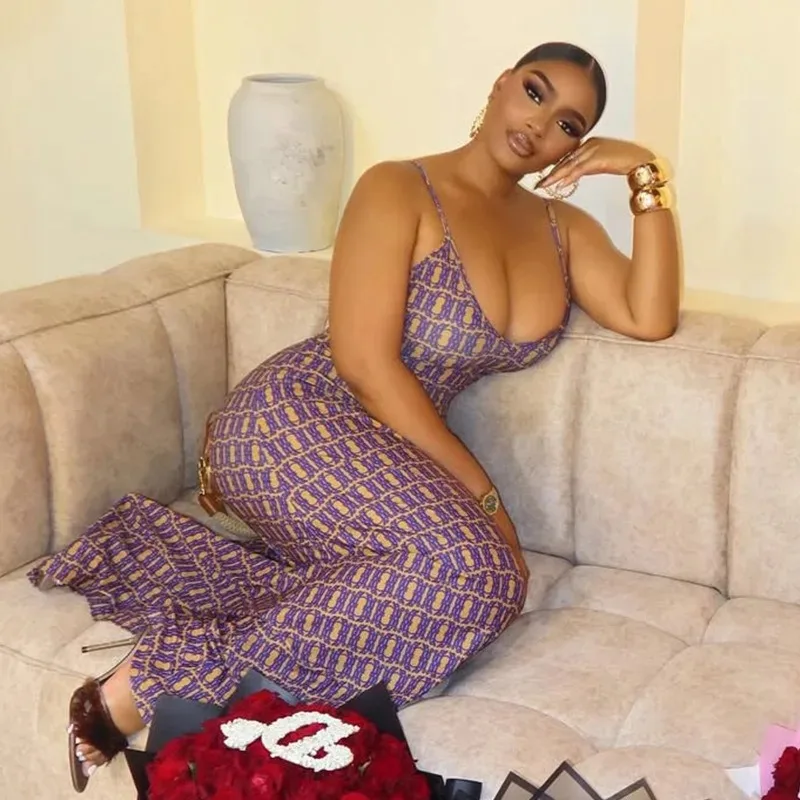 

Women's Halter U-Neck Sleeveless Backless Waistband Hips Wrapped Long Dress