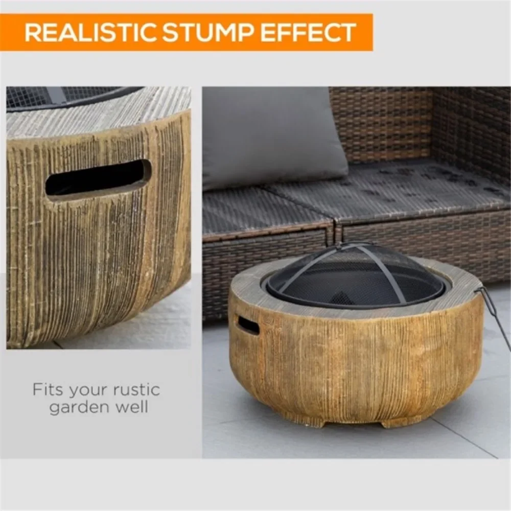 Outdoor Fire Pit Stylish stump-like design - Side handles to make it portable - A lid that stops sparks from flying out Fire Pit