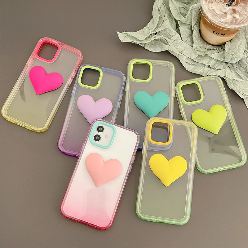 Transparent Luxury Case for iPhone Gradual Love Stylish Chroma Cover 15 Plus 14 Pro Max 13 Pro 12 11 Pro X XR XS Max 7 8 Plus