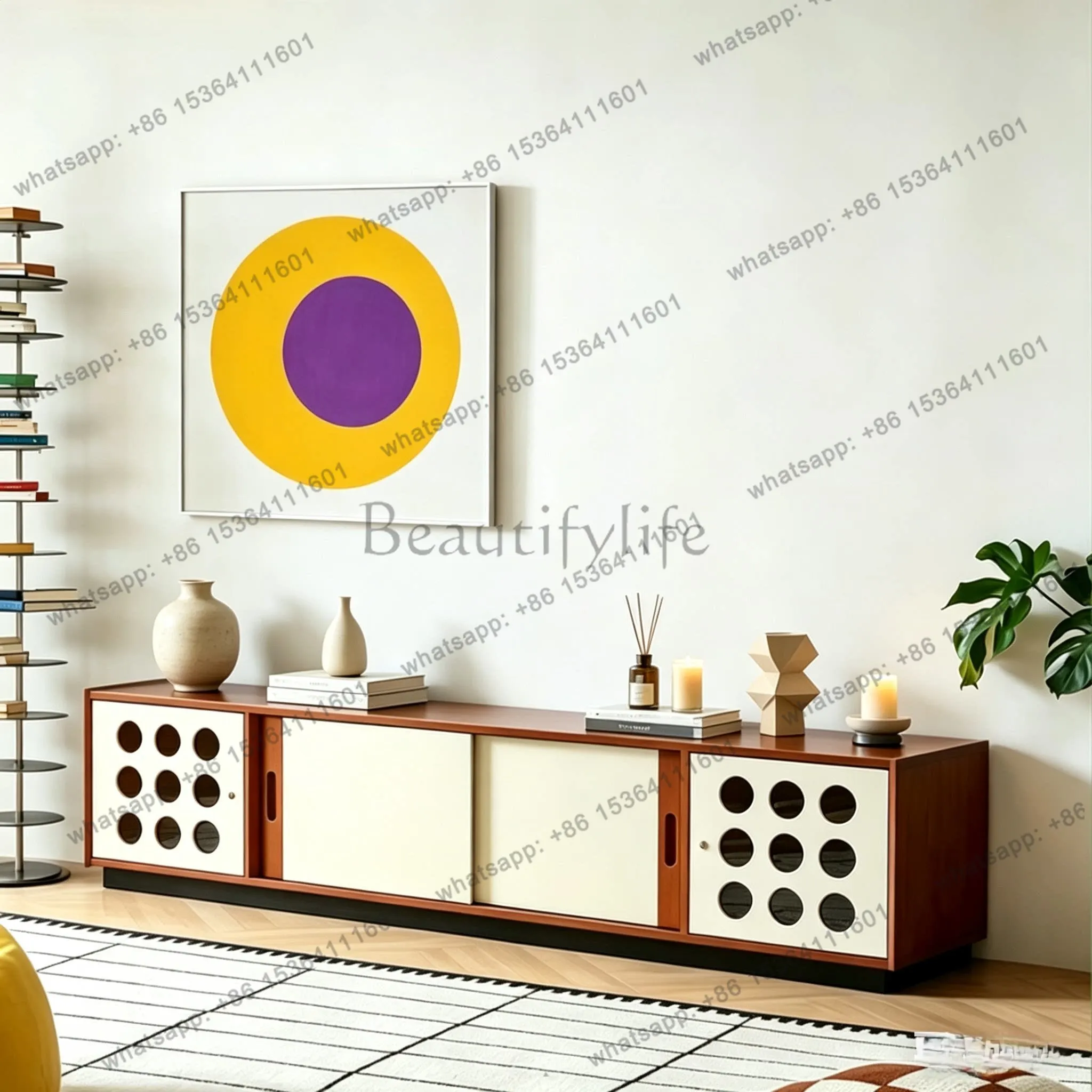 Retro solid wood TV cabinet Nordic living room modern simple storage storage second-hand TV cabinet