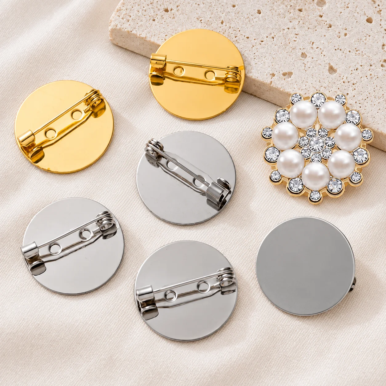5pcs Round Blank Tray Flat Brooches Base Cabochon Cameo Settings For DIY Jewelry Findings Making Accessories Clothes Decoration