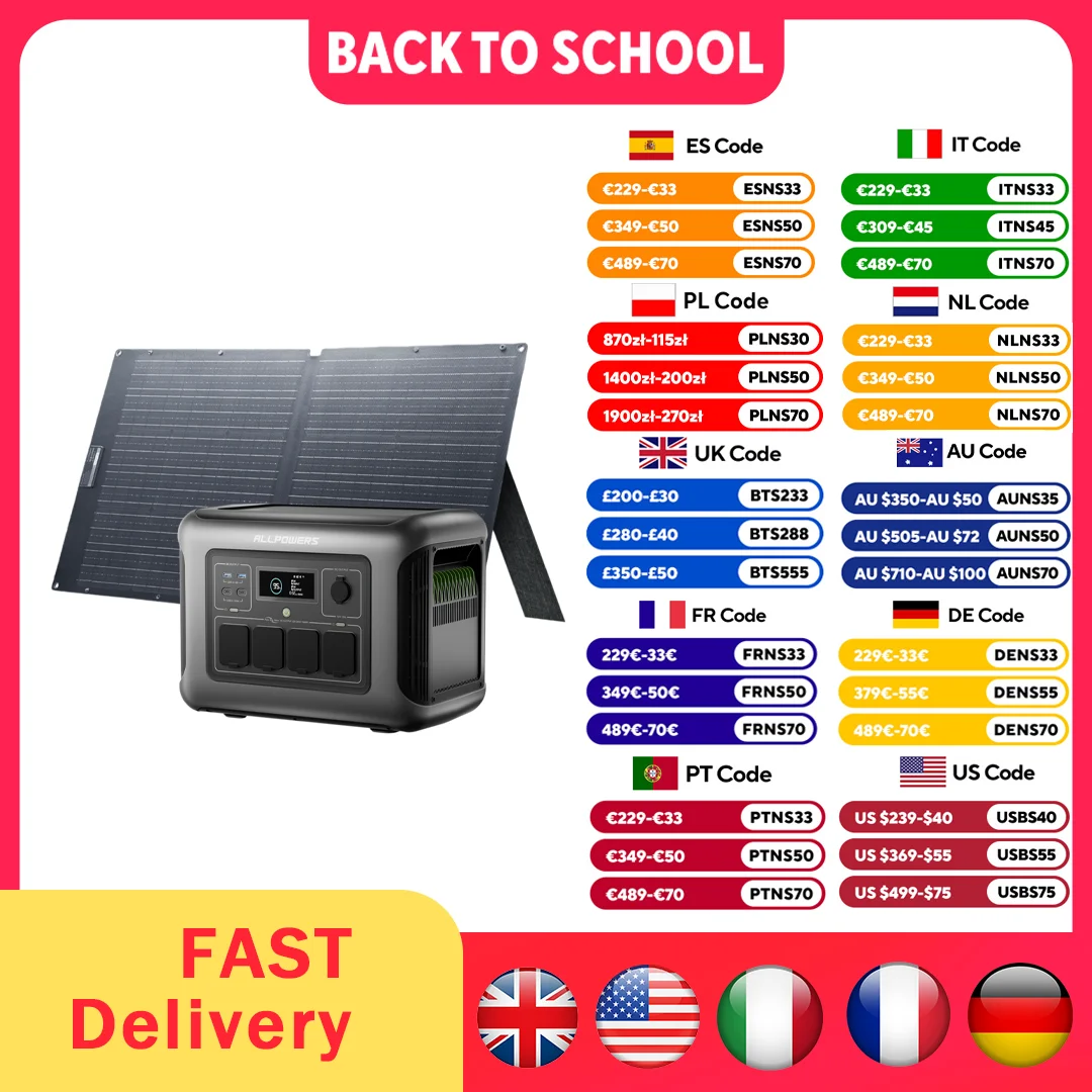 Estación de Energía Portátil ALLPOWERS R1500 LITE, Batería LiFePO4 de 1056 Wh, Generador Solar con Panel Solar de 100… — oferta en AliExpress