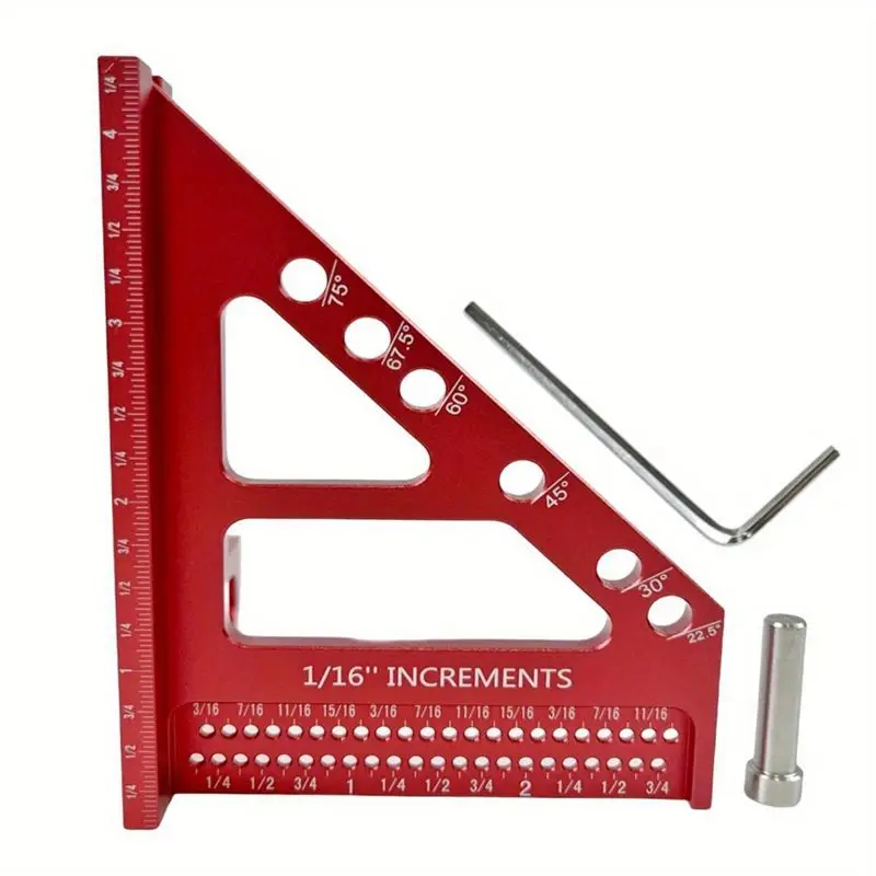 KYCOR-Aluminum Miter Triangle Ruler - 3D Multi-Angle Woodworking Square Protractor - Enhanced Hole Scriber - High Accuracy