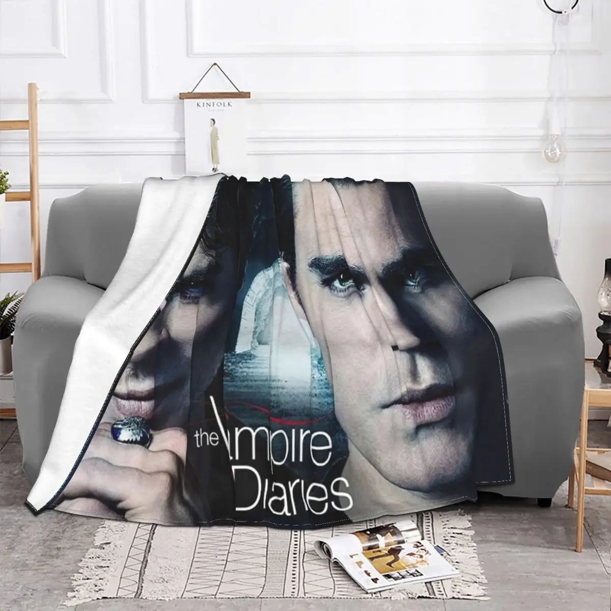 The Vampire Diaries Blanket Damon Salvatore Stefan Salvator  Fantasy Flannel Throw Blanket Bedroom Sofa Lightweight Bedspreads