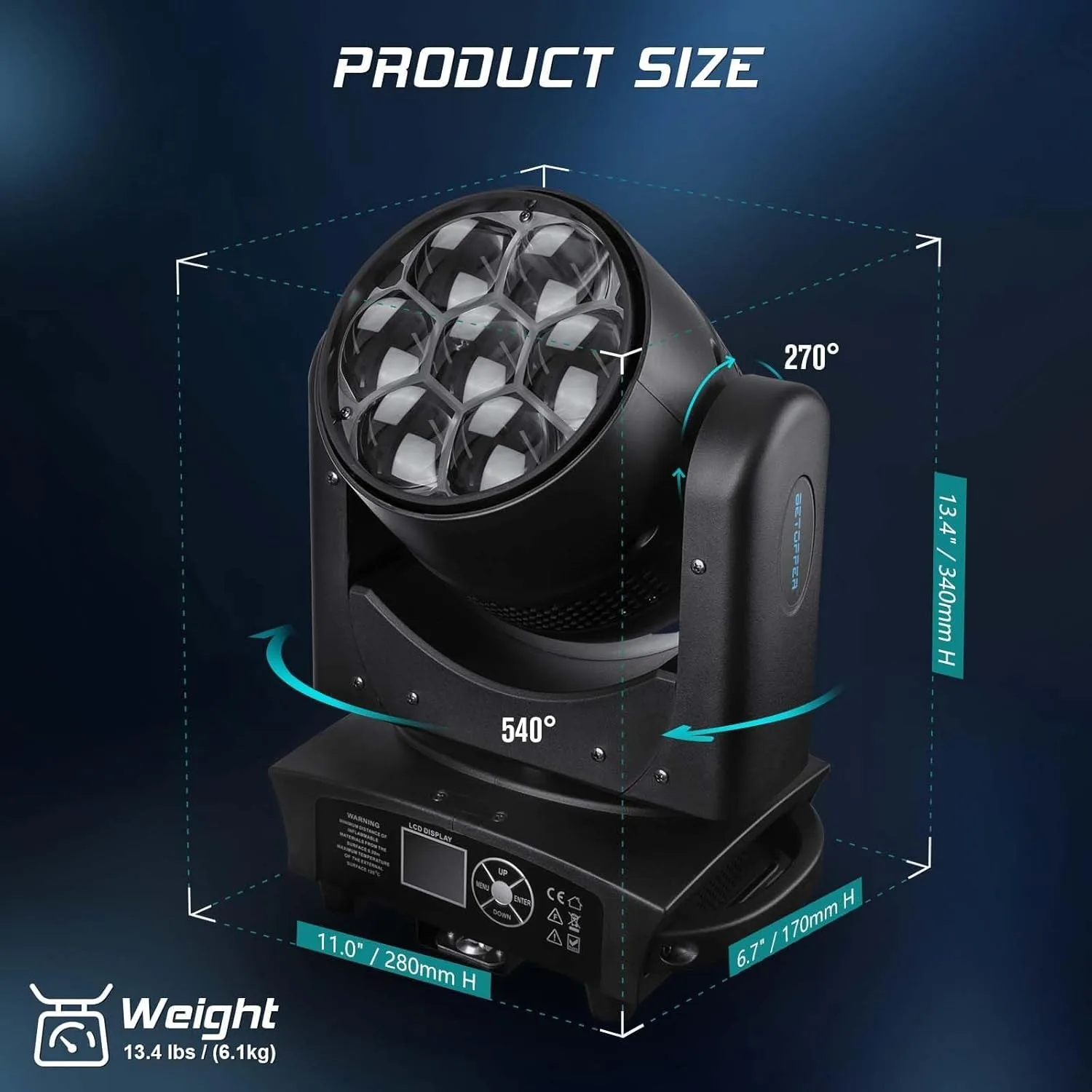 Moving Head Light 7X40W Rgbw Beam/Wash/Zoom/Cto Effect Bee Eye Led Stage Lighting Spotlight with Sound Activation, Suitable for Dj, Bars, Christmas, and Home Party Lighting, 2-Pack