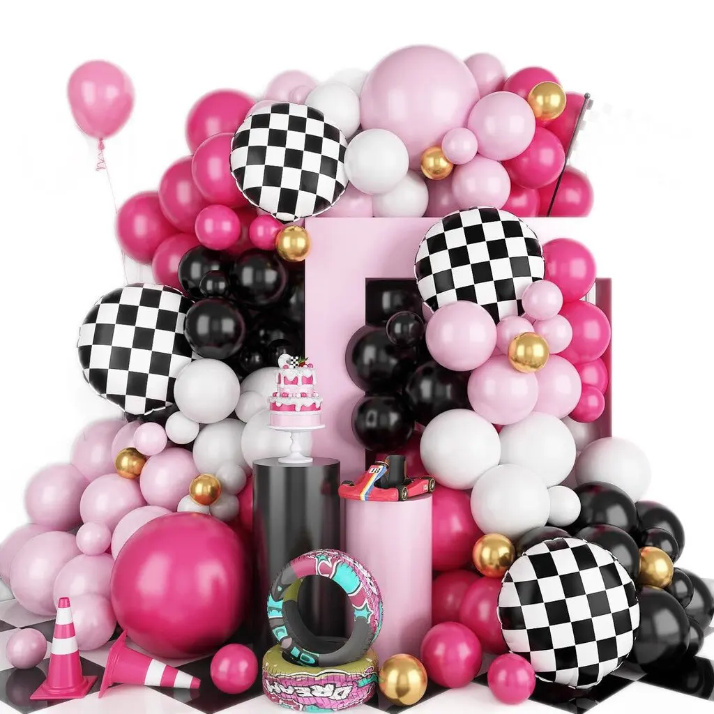 116Pcs Pink Race Car Balloon Arch Decor Set for Kids' Birthday Racing Party Baby Shower Holiday - Racing Design Decor Kit - view 6