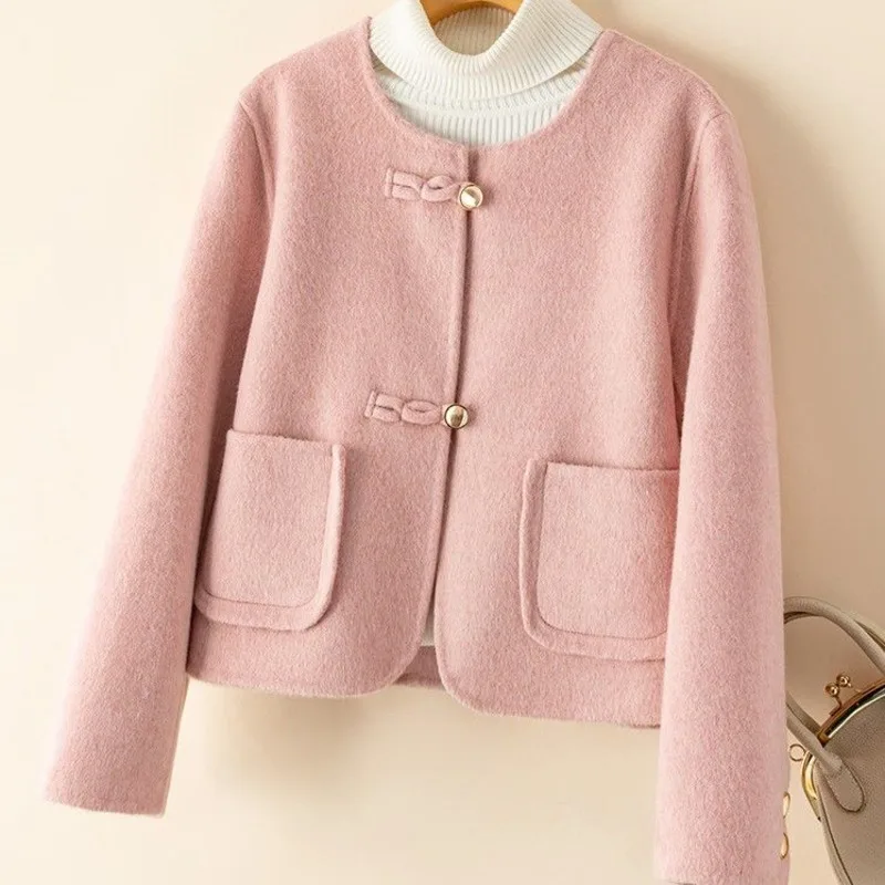 2025 New Autumn Winter Women's Short Style Double Faced Velvet Coat Women 100% Pure Wool Jacket Single-Breasted Outerwear Female