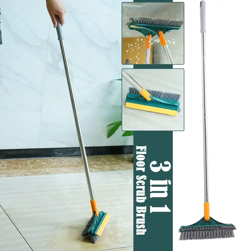 3 In 1 Floor Scrub Brush Rotating Brush Long Handle Windows Stiff Bristle Broom Mop For Bathroom Kitchen Floor Crevice Cleaning