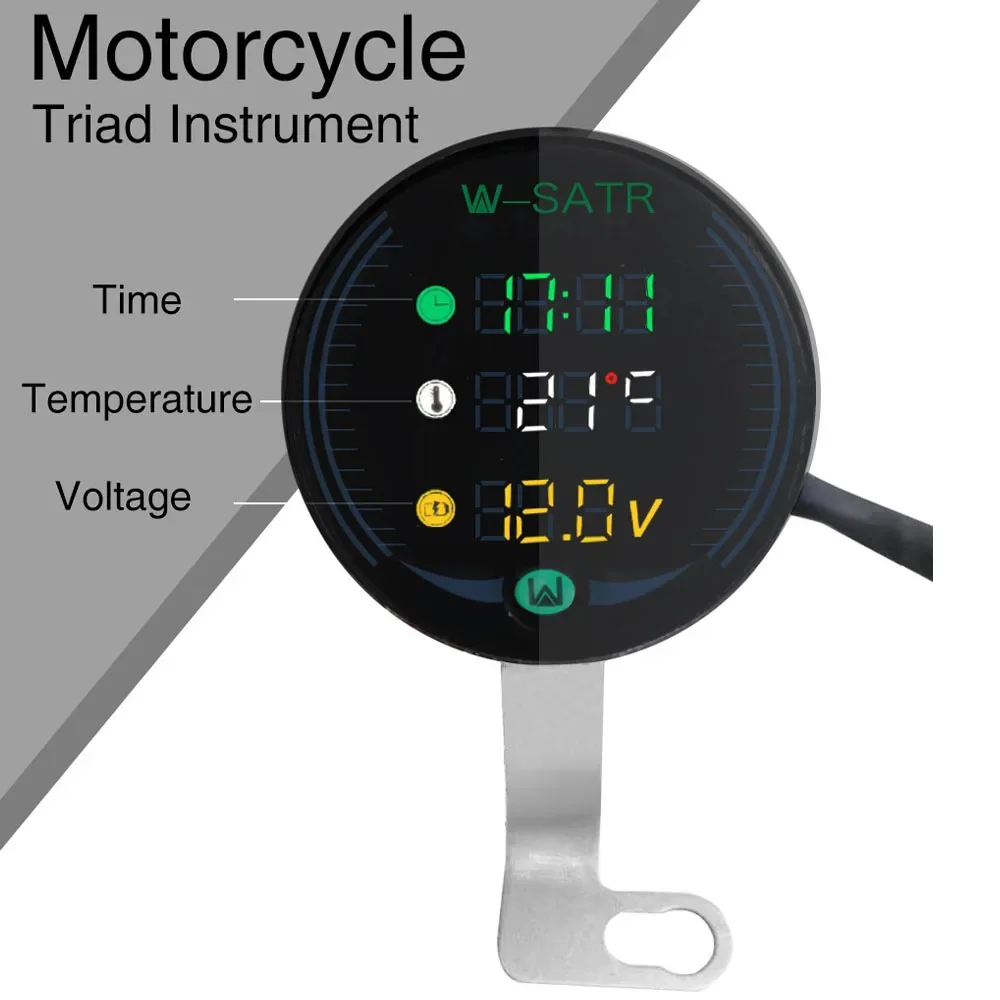 3 in 1 Digital Motorcycle Time Clock Voltmeter Temperature Meter Colorful Display Multi-function Gauge for Motor Bike Universal