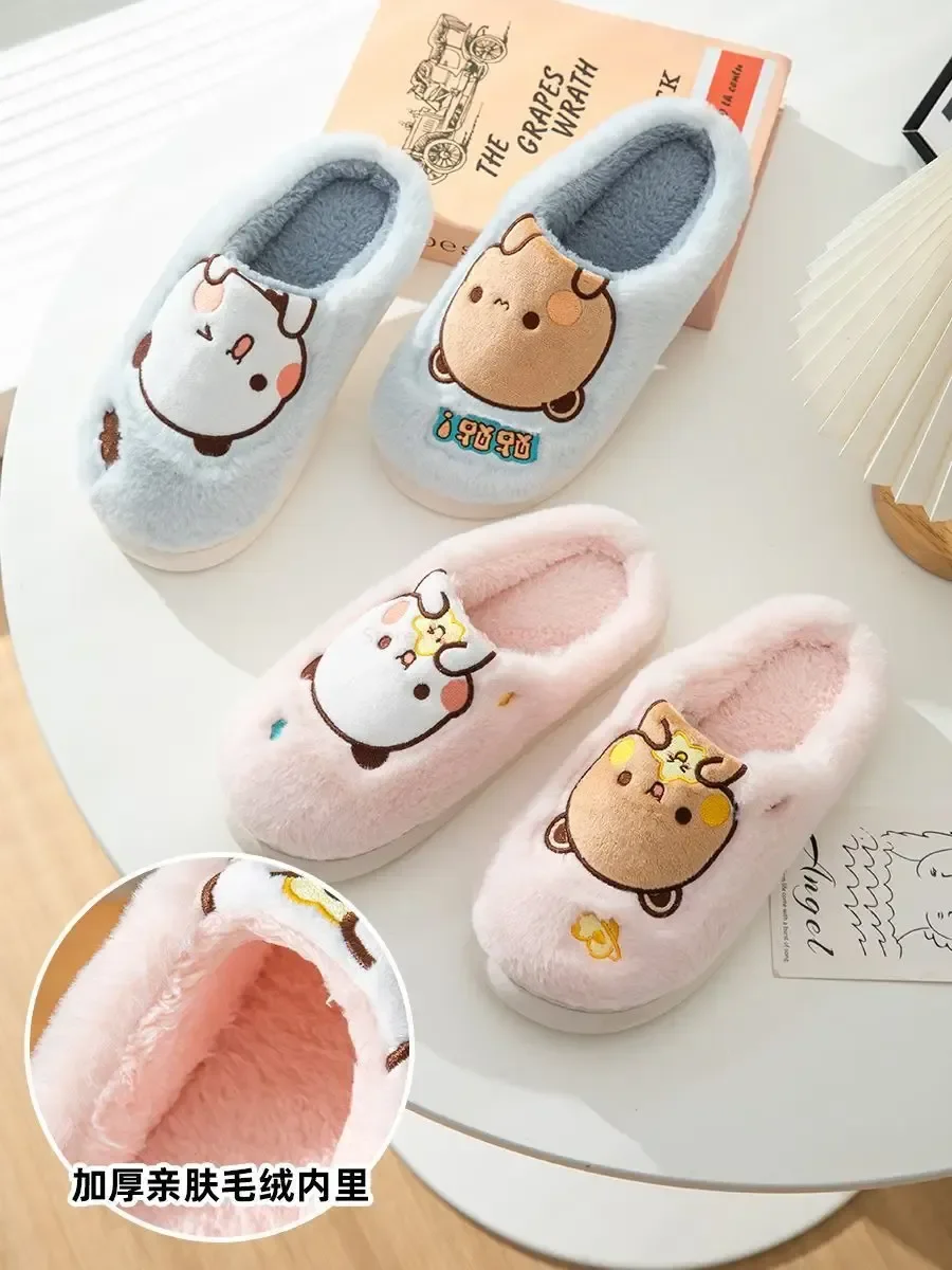 Kawaii Bubu Dudu Bear Plush Slipper Cartoon Anime Winter Leisure Home Outdoor Anti Slip Thick Bottom Cotton Leisure Shoes Warm