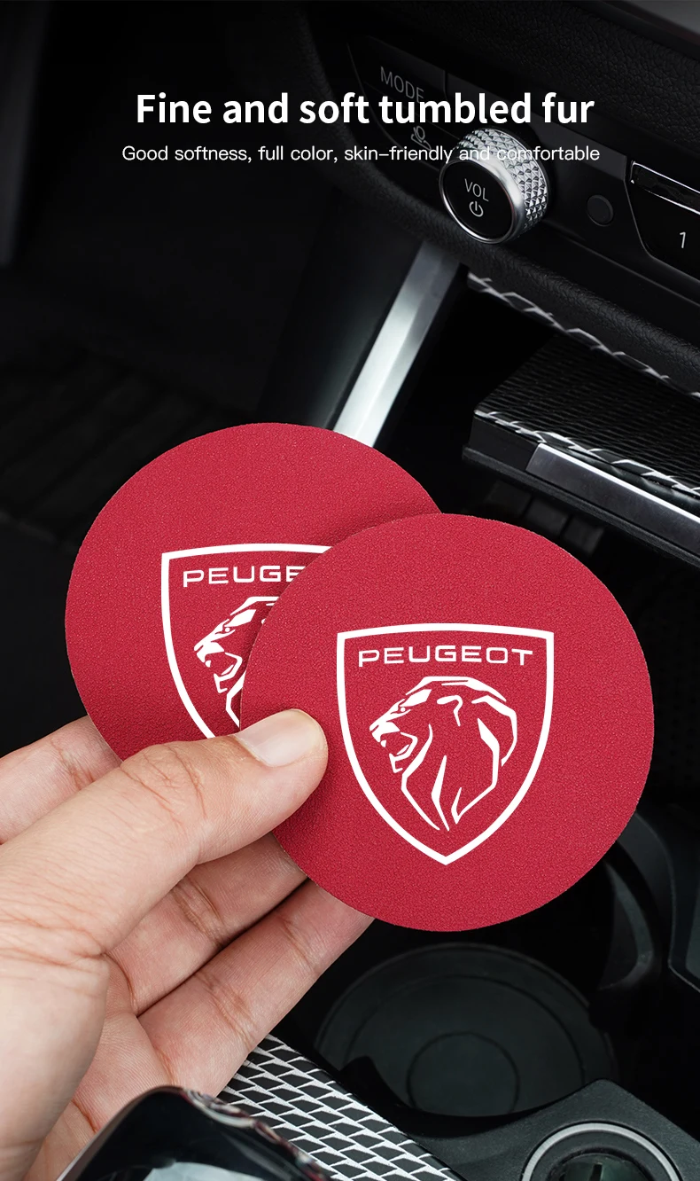 2 Stück Auto-Getränkeuntersetzer aus Wildleder, rutschfeste Matte für Getränkehalter, Auto-Innenausstattung für Peugeot 206 307 308 207 3008 208 407 508 2008 5008 301 406 – Detail 6