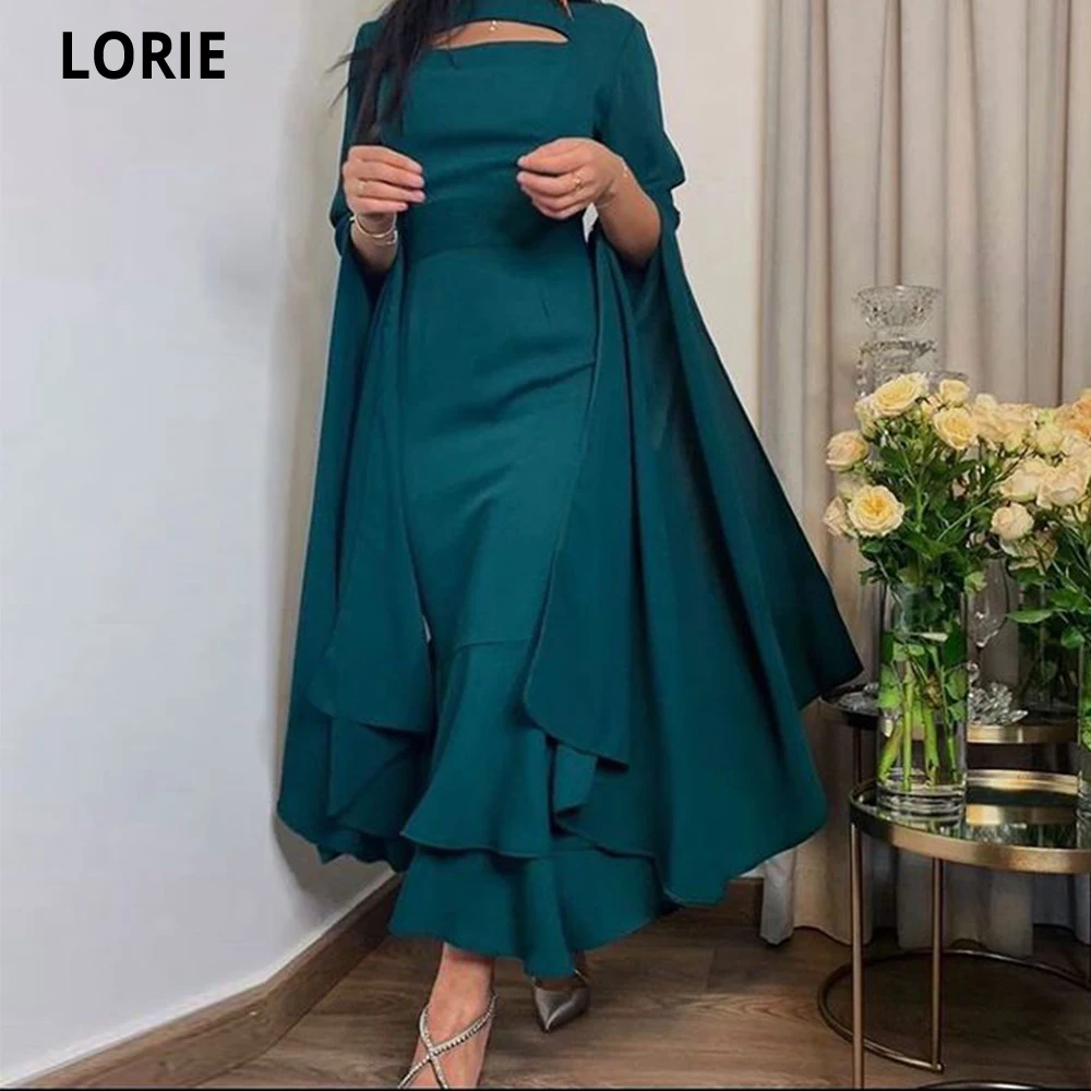 

LORIE Green Satin Mermaid Prom Evening Dresses 2023 Charming Skirt Ruffles Tea Length Party Dress Saudi Arabia Robe De Soirée