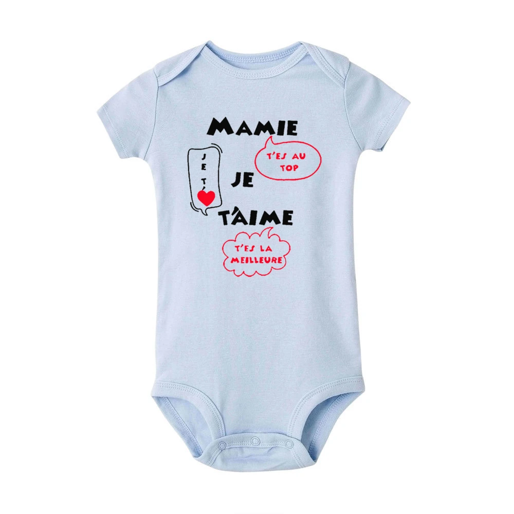 Best Grandma I Love You French Printed Infant Romper Newborn Summer Bodysuit Baby Short Sleeve Jumpsuits Toddler Clothes Outfit