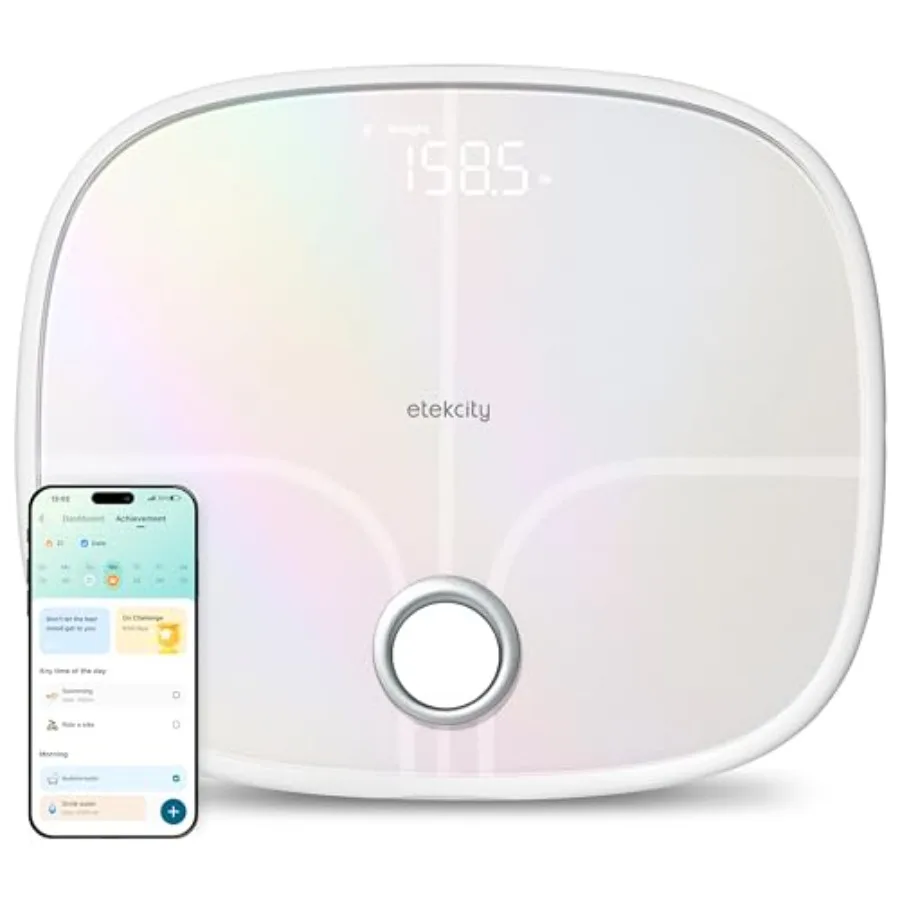 

Bathroom scale for home use, tempered glass, white, 13-in-1 metrics with Bluetooth and secret mode
