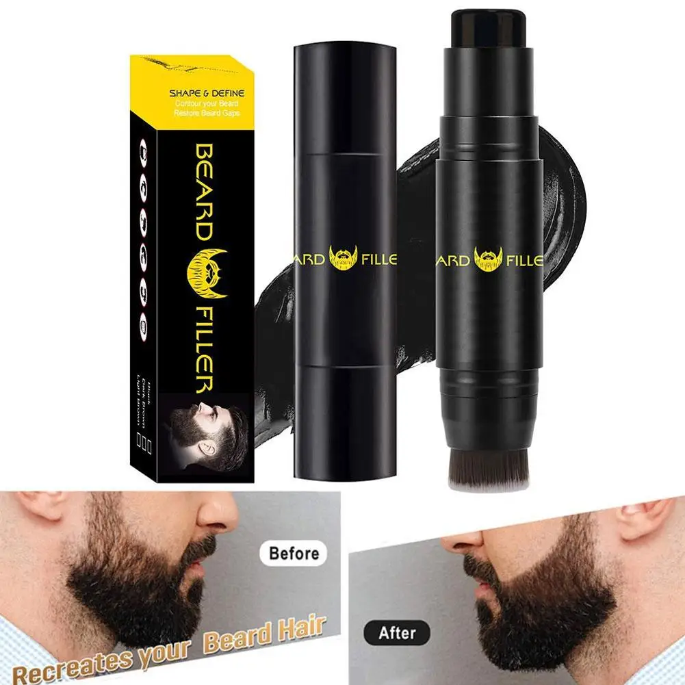 2-in-1 Beard Pencil Filler for Men Updated Beard Filling Pen Kit with Brush Long Lasting Waterproof Beard Pen