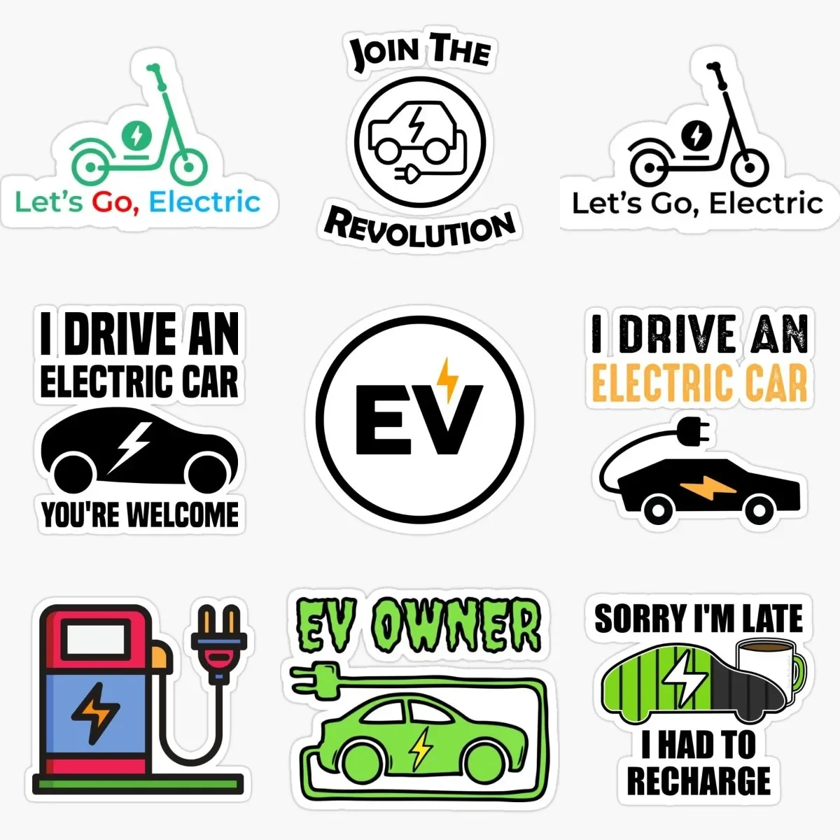

Zero Emissions Electric Vehicle EV Owner Creative PVC Stickers Accessories for Decorate Car Van Truck Bicycle Camper Off-road