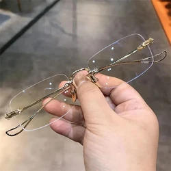 Fashion Rimless Reading Glasses Men Luxury Presbyopic Glasses Anti Blue Light Blocking Eyewear Flexible Frameless Eyeglasses+4.0