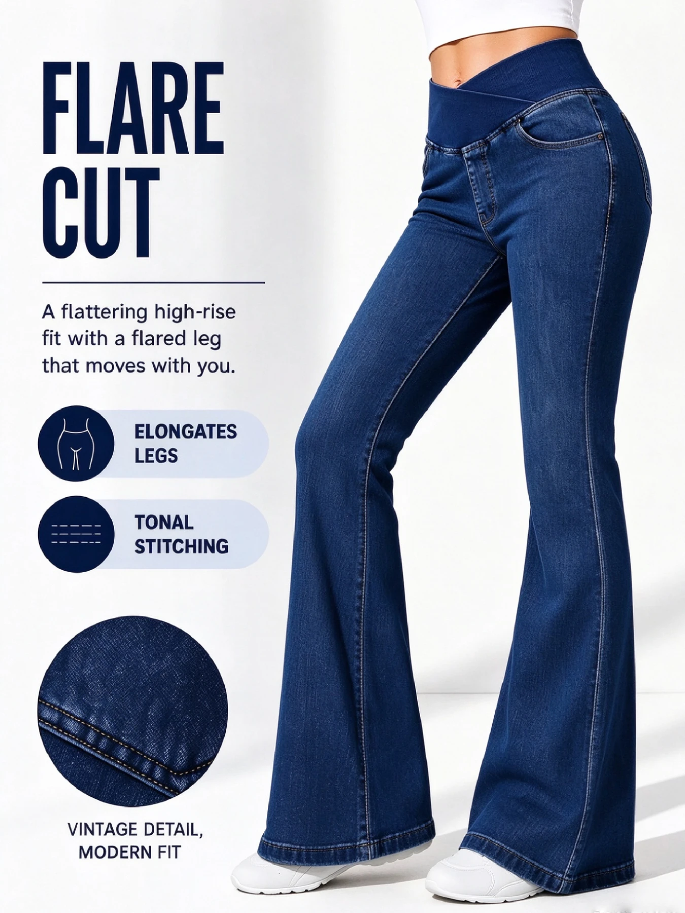 Fashionable and Elegant One-Piece Stretch Flare Pants with Cross Elastic Waistband Design, Slim Fit, with Pockets, Butt-Lifting and Shaping Effect, Easy Tummy Control, Suitable for Everyday Casual Wear, New Autumn Jeans for Women