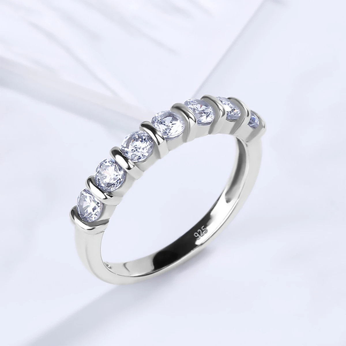 925 Silber Bubble Ring für Damen, Moissanit Ehering, Ewigkeitsring, 7-Stein-Verlobungsschmuck mit Zertifikat – Detail 8