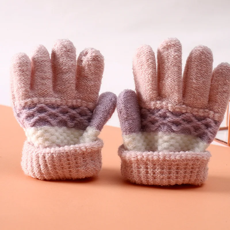الشتاء رياض الأطفال مخطط سبليت قفازات الاصبع سميكة الدافئة الاطفال قفاز محبوك 3-6 سنة صبي فتاة الطفل جهاز تدفئة محمول القفازات