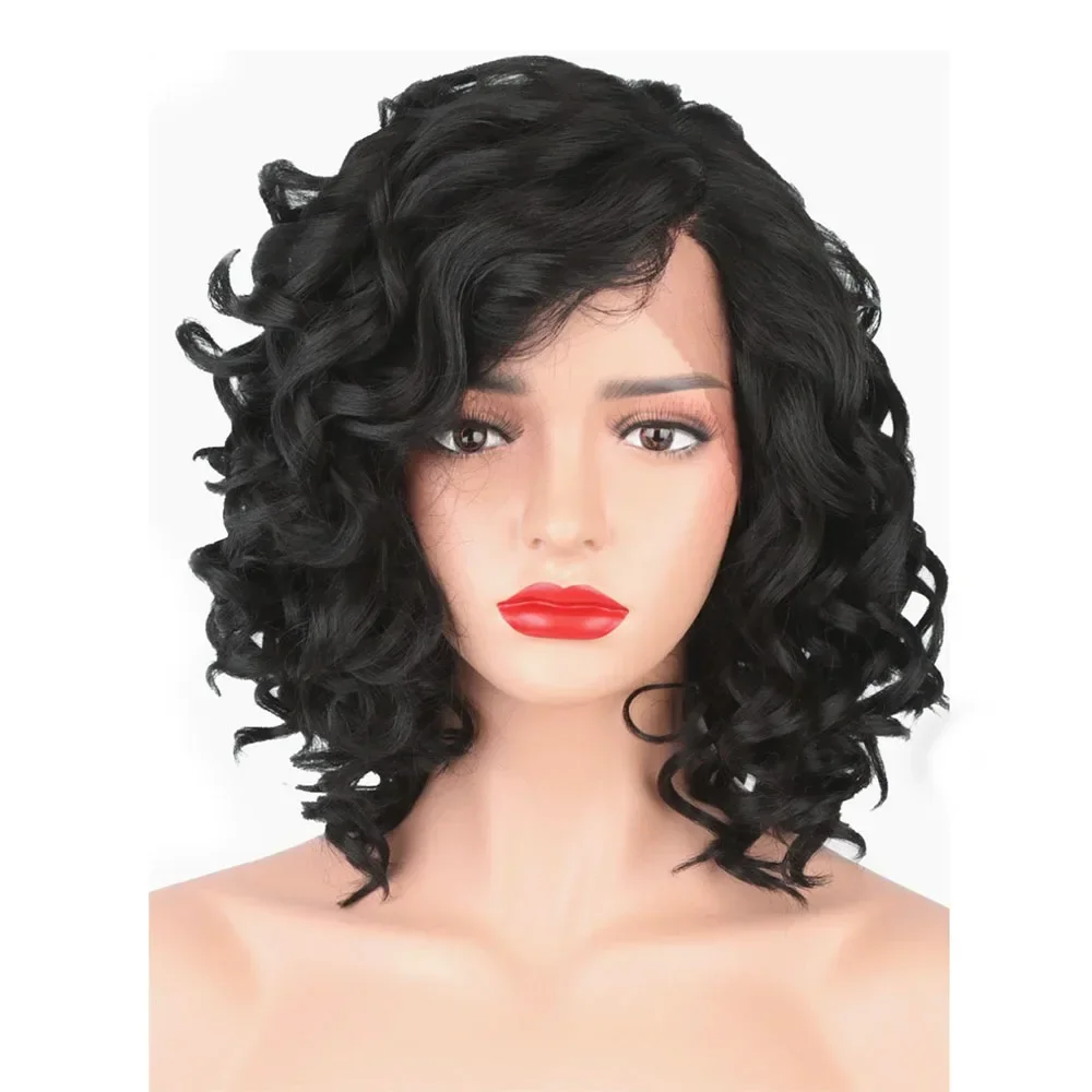 

StrongBeauty Women's Synthetic Lace Front Wigs Black Curly Hair Medium Lace Wig Natural