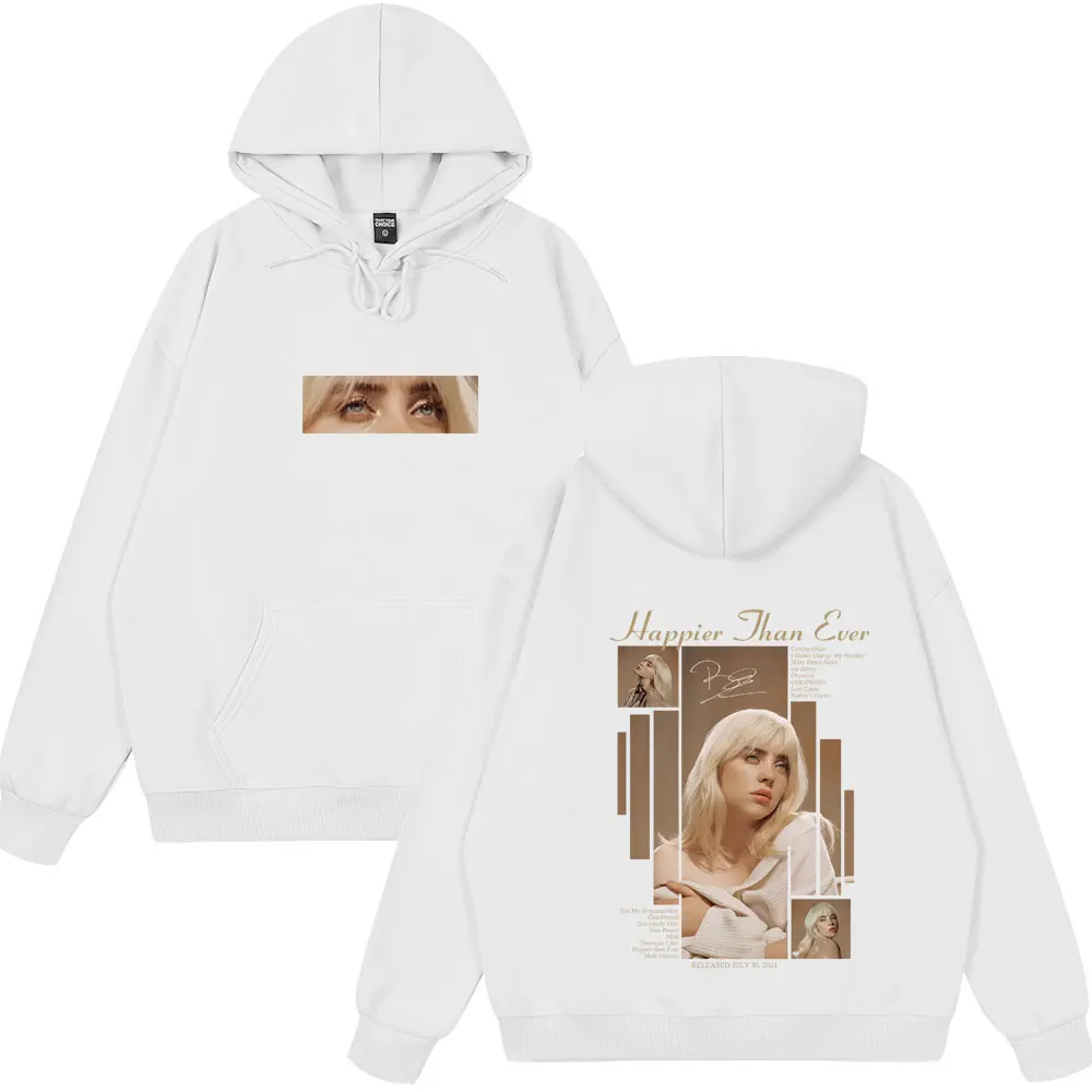2026 Billie Eilish Happier Than Ever Portrait Print Hoodie Crewneck Men Women Album Long Sleeve Unisex Fan Street Tops