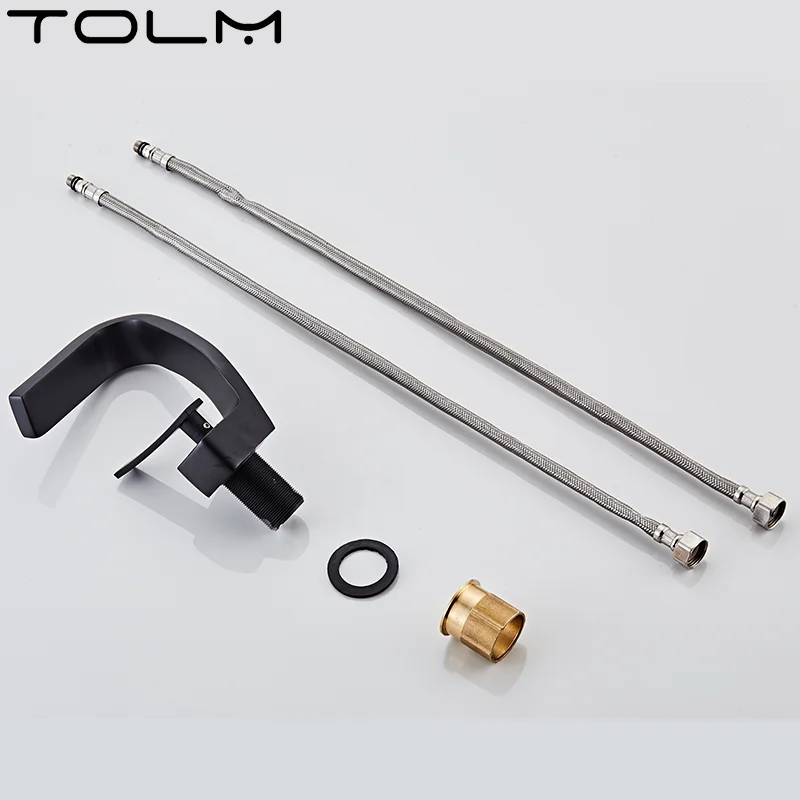 TOLM Chrome Trắng Lưu Vực Vòi Sàn Tàu Gắn Thác Phòng Tắm Tàu Bồn Rửa Vòi Nước Tay Cầm Đơn Nóng Nước Lạnh