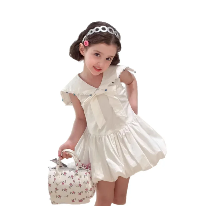 Children's clothing, girls' dress, college style bow dress, tulip skirt2026New summer children's clothing collection